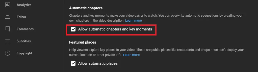 Tick the box to enable "Automatic chapters".