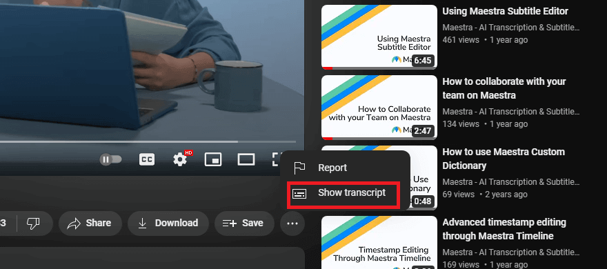 View the Youtube video transcript through YouTube's own feature.