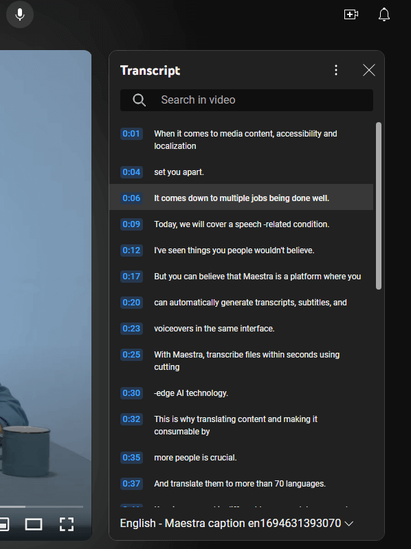 Access the YouTube video transcript at the right side of the video.