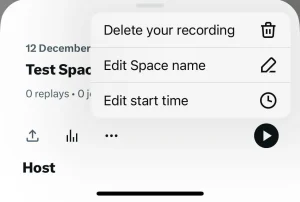 Twitter page for editing and deleting a Space recording.