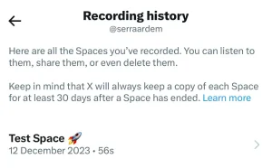 Twitter page for Spaces recorded.