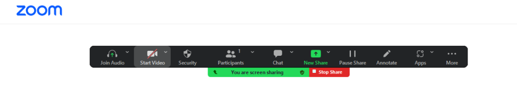 Zoom screen sharing toolbar.